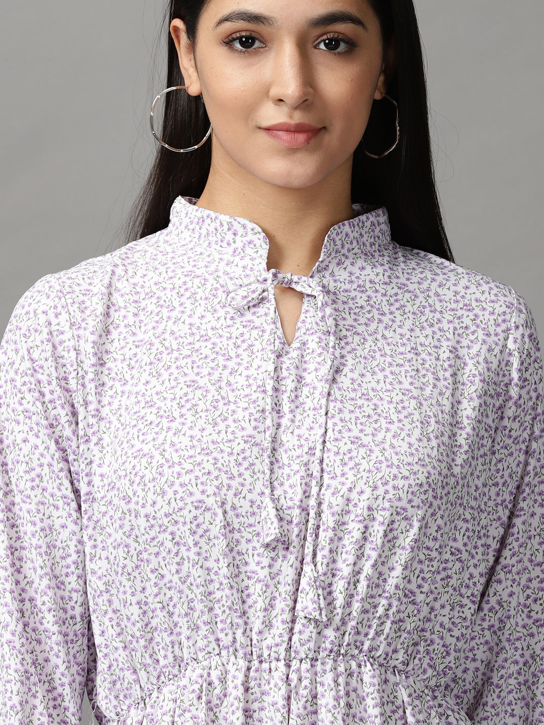 Women's White Floral Fit and Flare Midi Dress