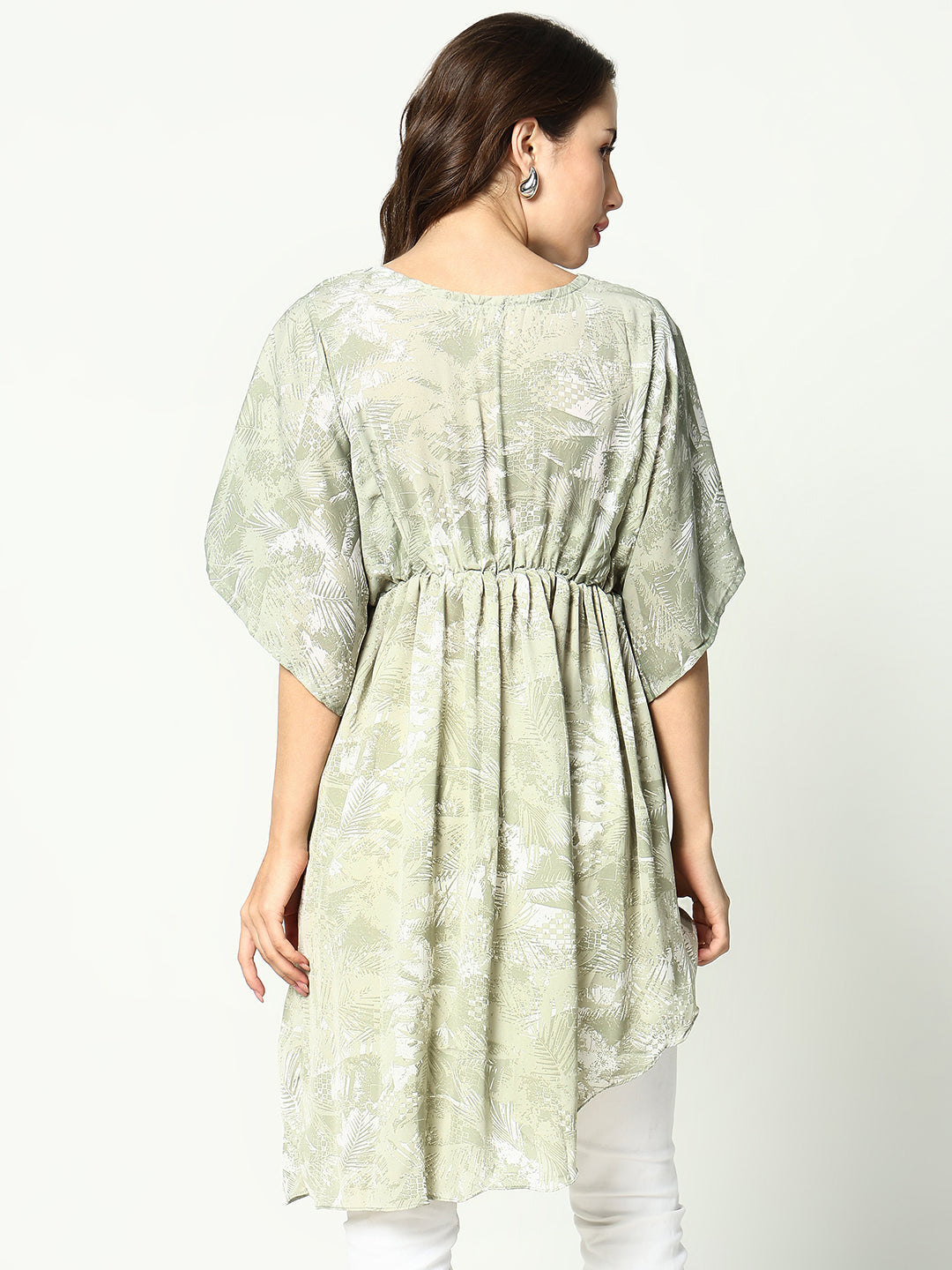 Women's Olive Tropical Chiffon Fit & Flare Top