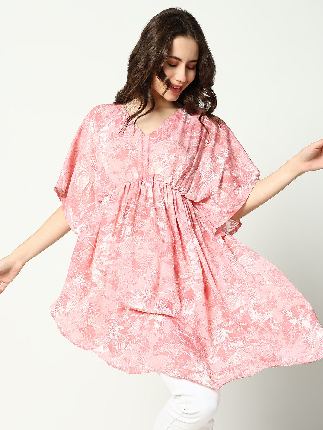 Women's Pink Printed Chiffon Fit & Flare Top