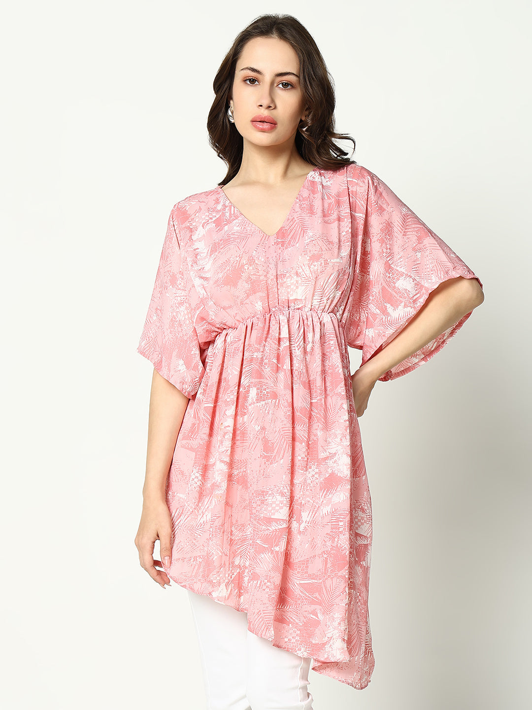 Women's Pink Printed Chiffon Fit & Flare Top