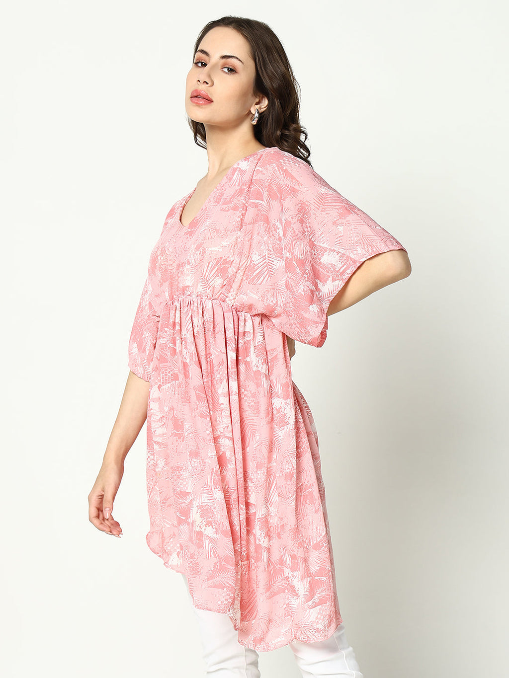 Women's Pink Printed Chiffon Fit & Flare Top
