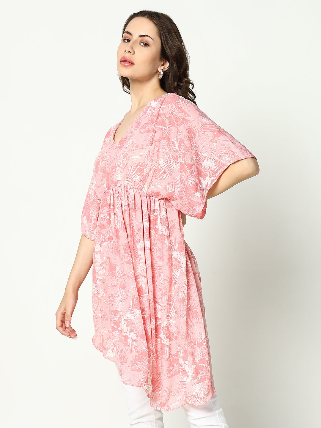 Women's Pink Printed Chiffon Fit & Flare Top