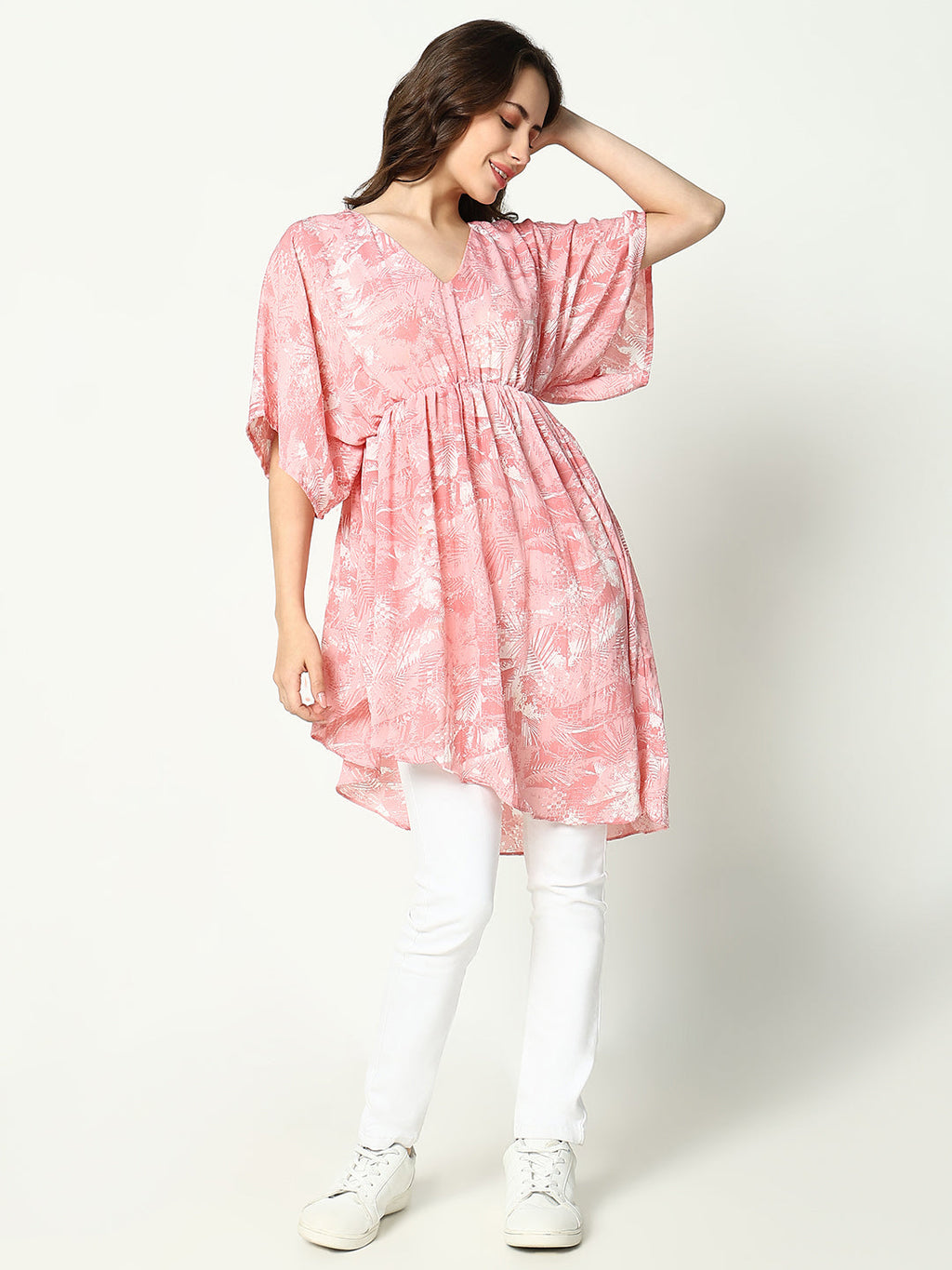 Women's Pink Printed Chiffon Fit & Flare Top