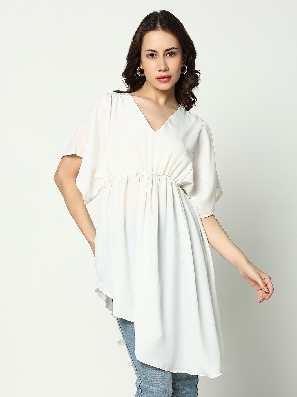 Women's Off White Chiffon Fit & Flare Top