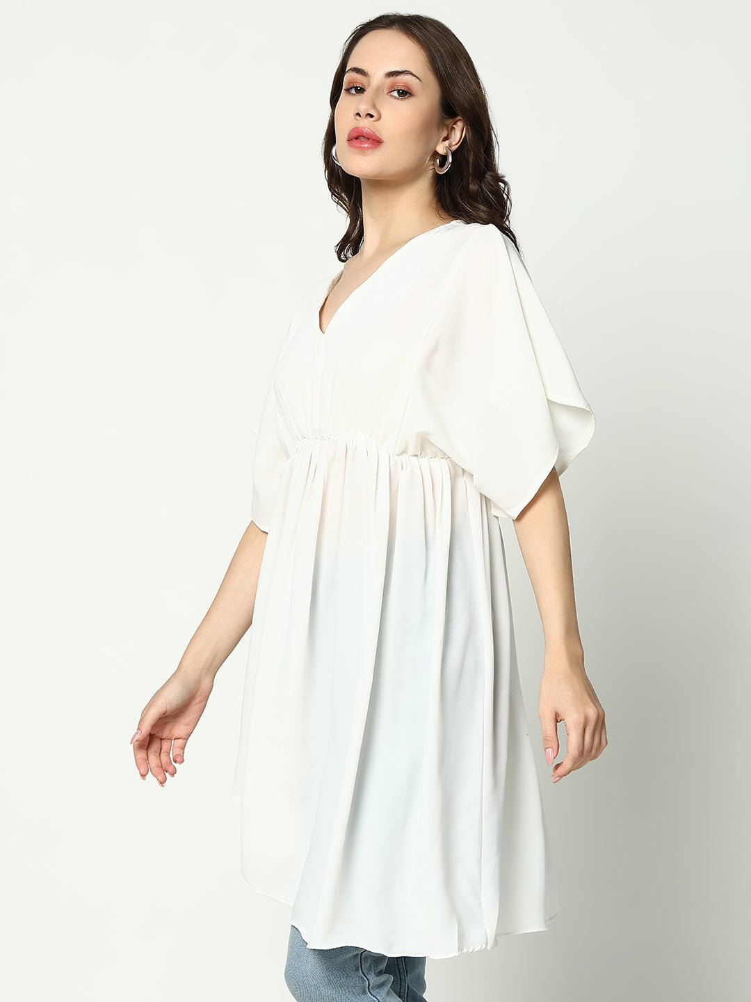 Women's Off White Chiffon Fit & Flare Top