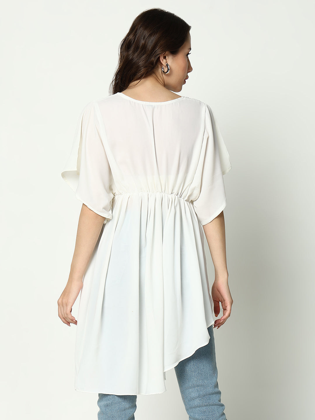 Women's Off White Chiffon Fit & Flare Top