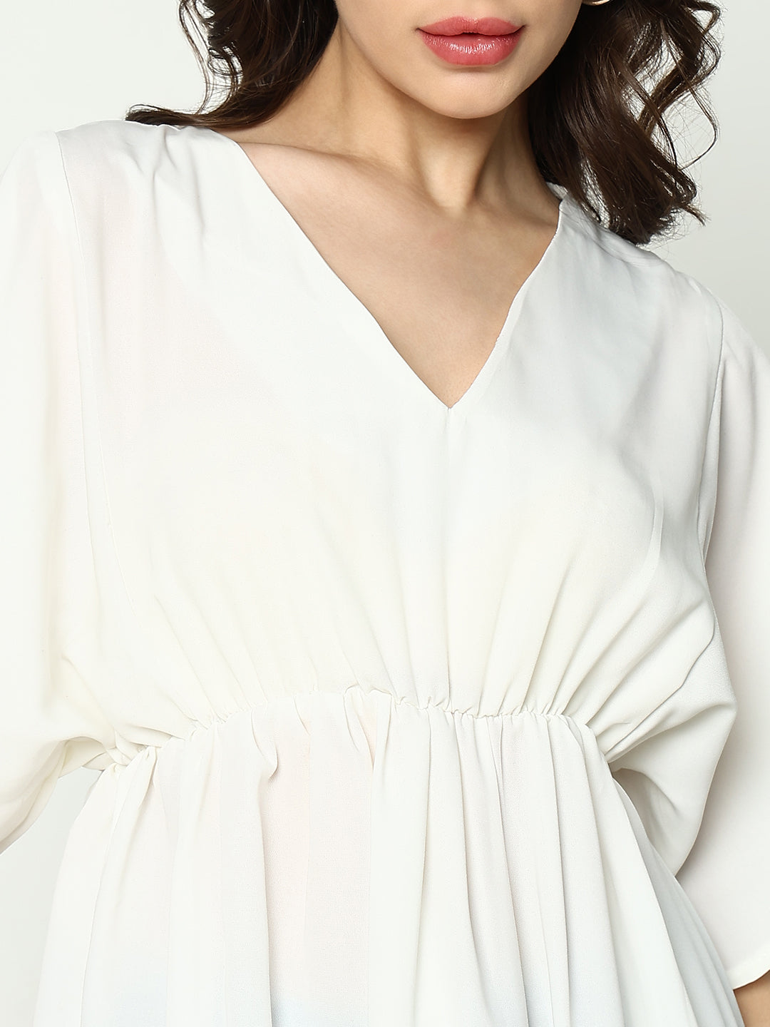 Women's Off White Chiffon Fit & Flare Top