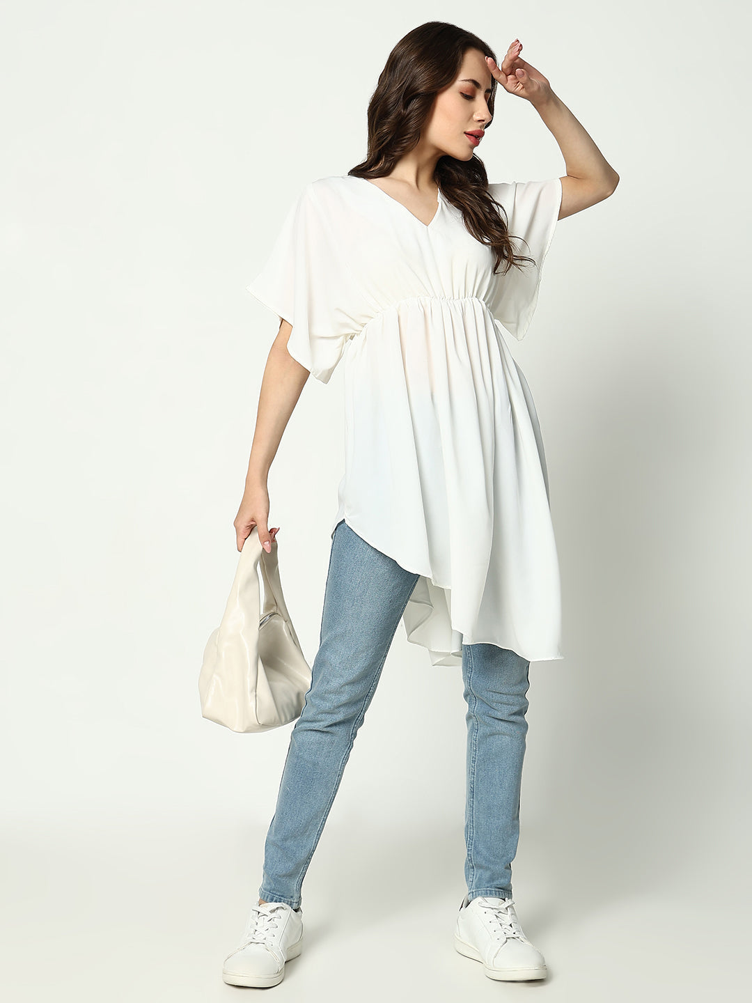 Women's Off White Chiffon Fit & Flare Top