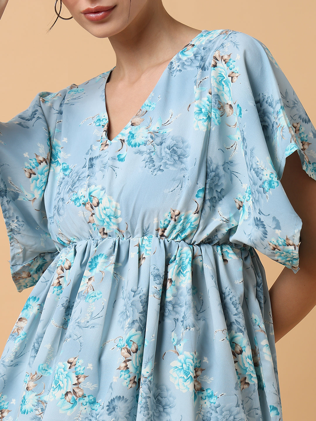 Women's Blue Floral Chiffon Fit and Flare Top