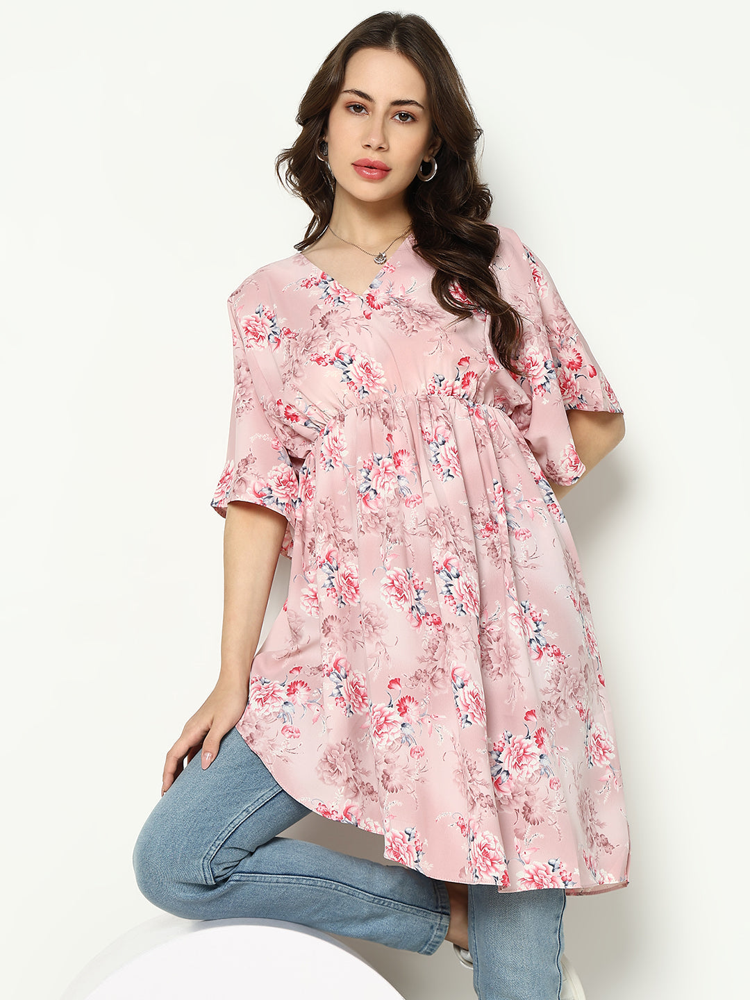 Women's Pink Floral Fit & Flare Top
