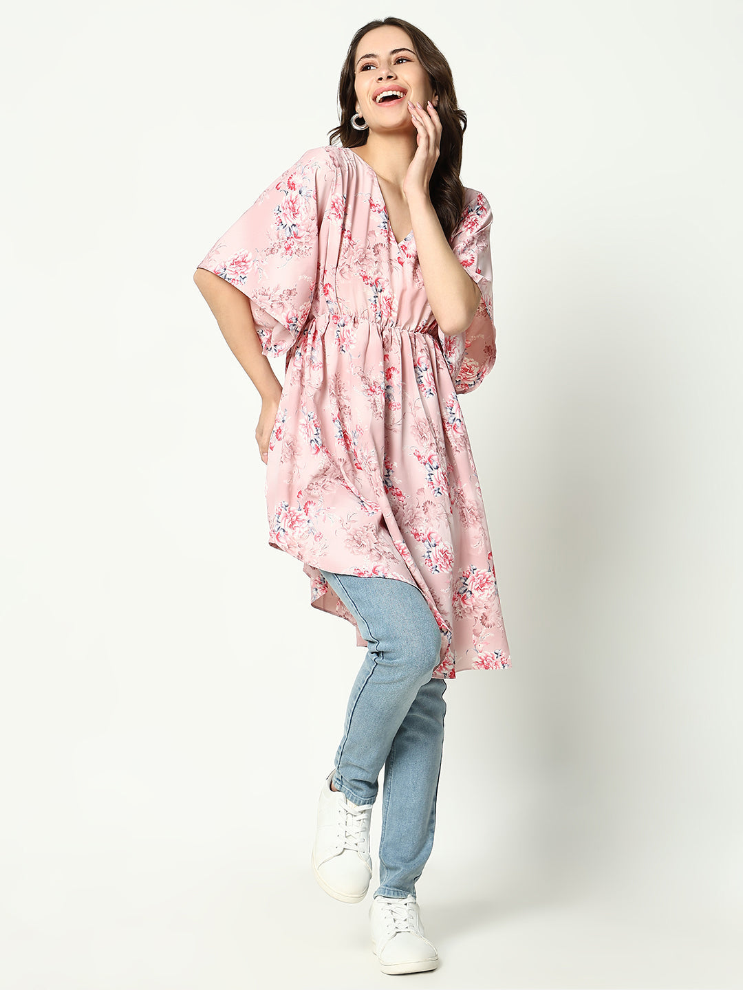 Women's Pink Floral Fit & Flare Top