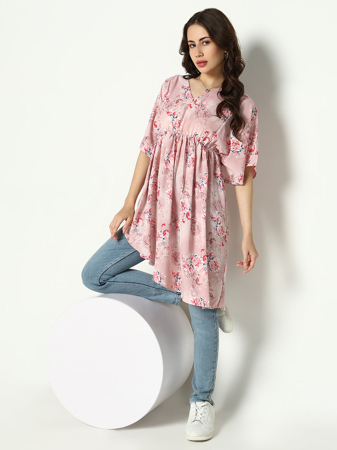 Women's Pink Floral Fit & Flare Top