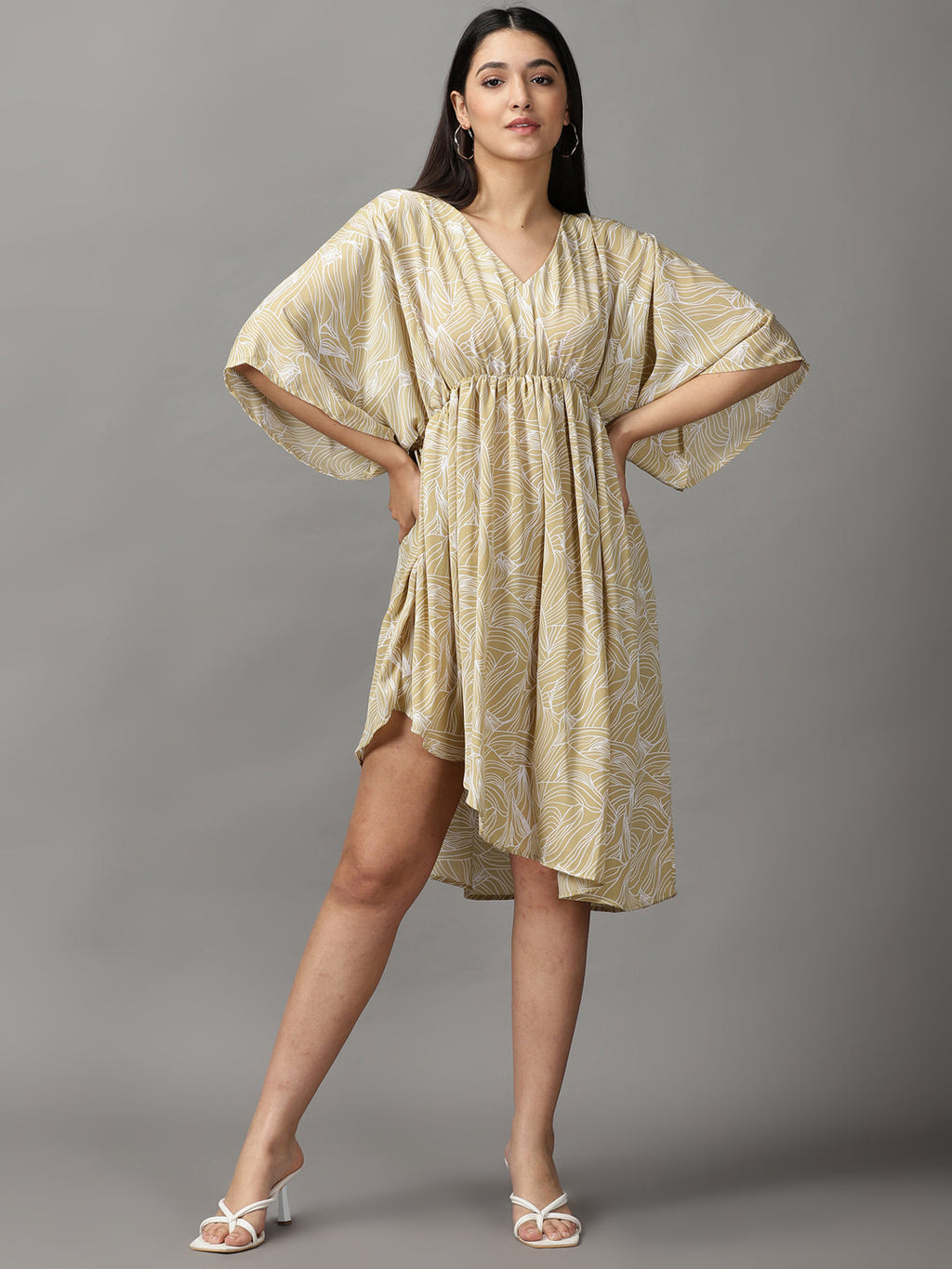 Women's Beige Abstract Fit and Flare Dress