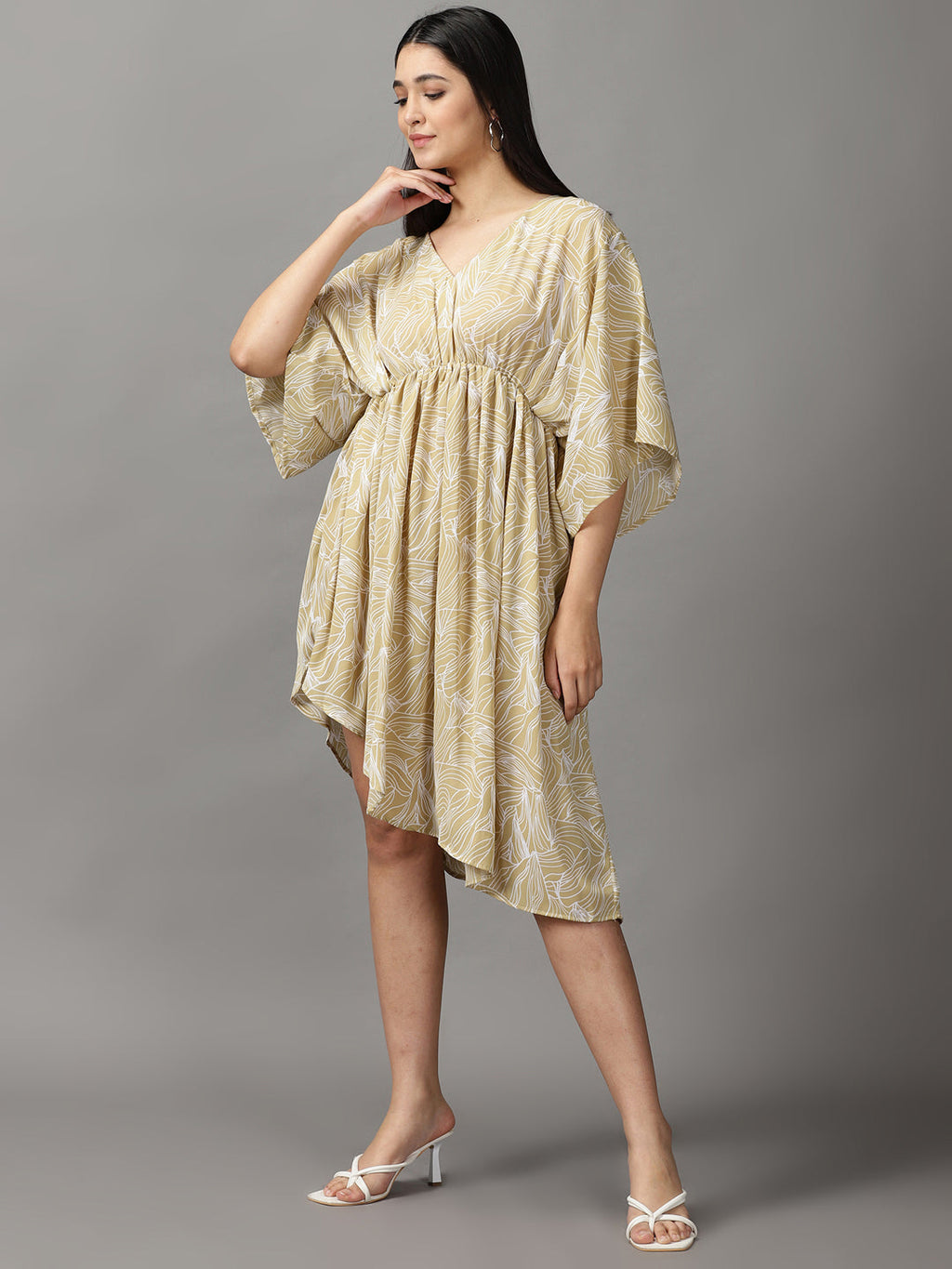 Women's Beige Abstract Fit and Flare Dress