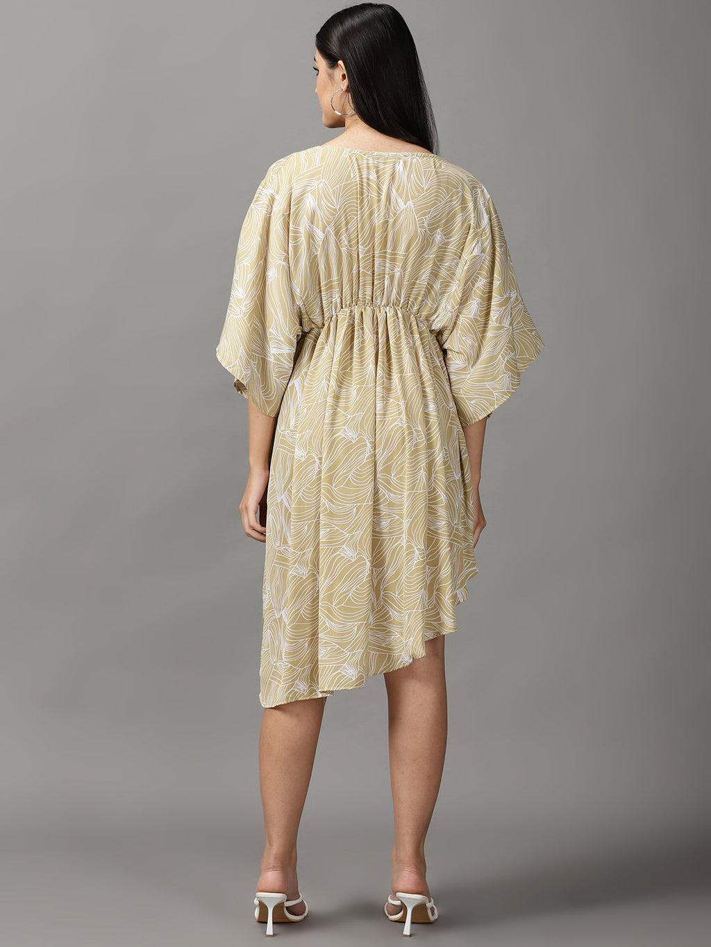 Women's Beige Abstract Fit and Flare Dress