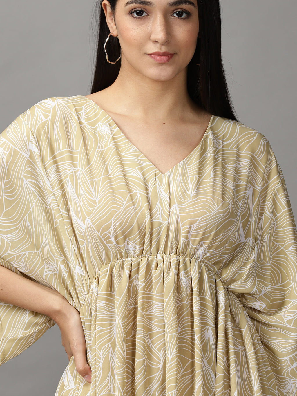 Women's Beige Abstract Fit and Flare Dress