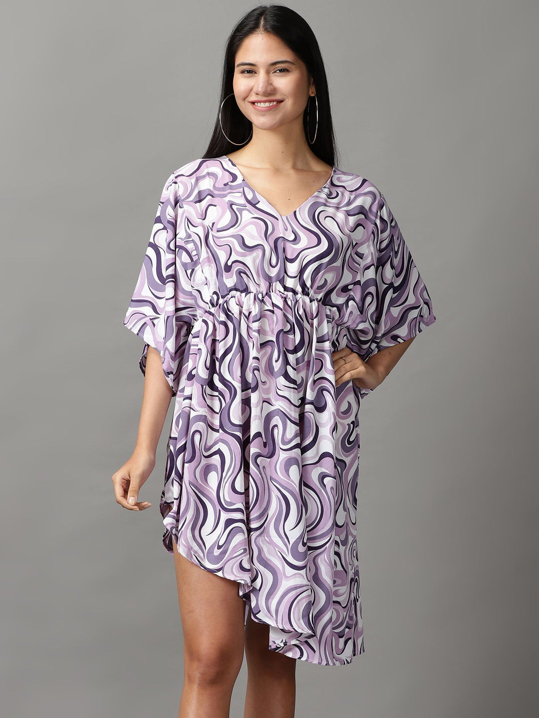 Women's Lavender Abstract Printed Fit and Flare Dress