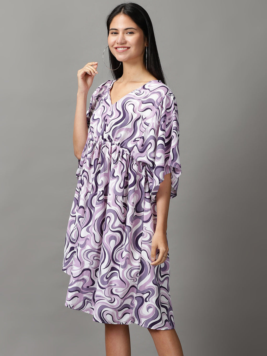Women's Lavender Abstract Printed Fit and Flare Dress