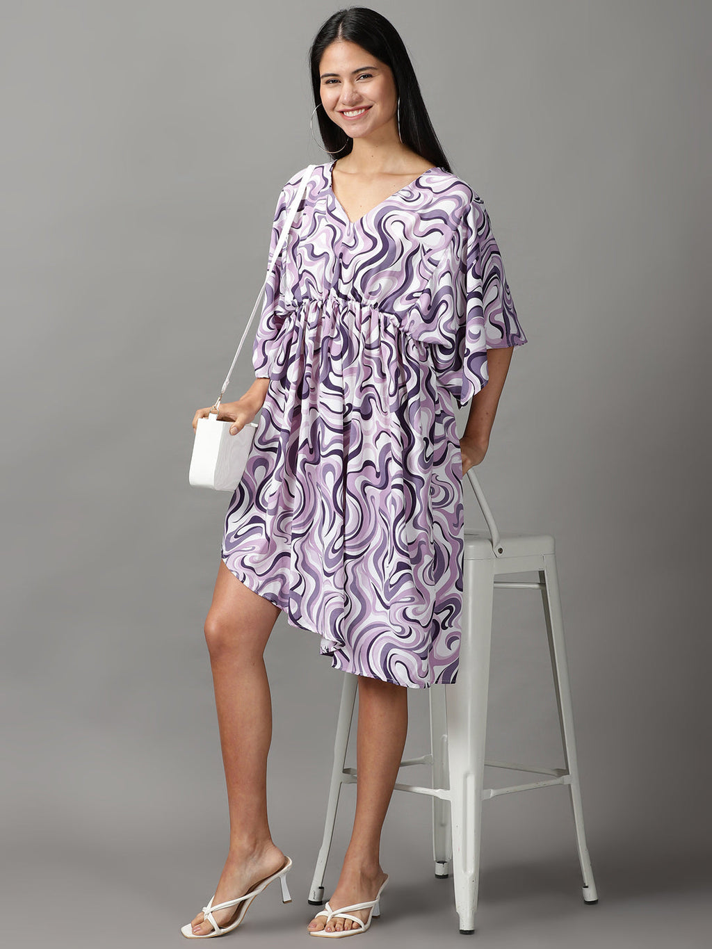 Women's Lavender Abstract Printed Fit and Flare Dress