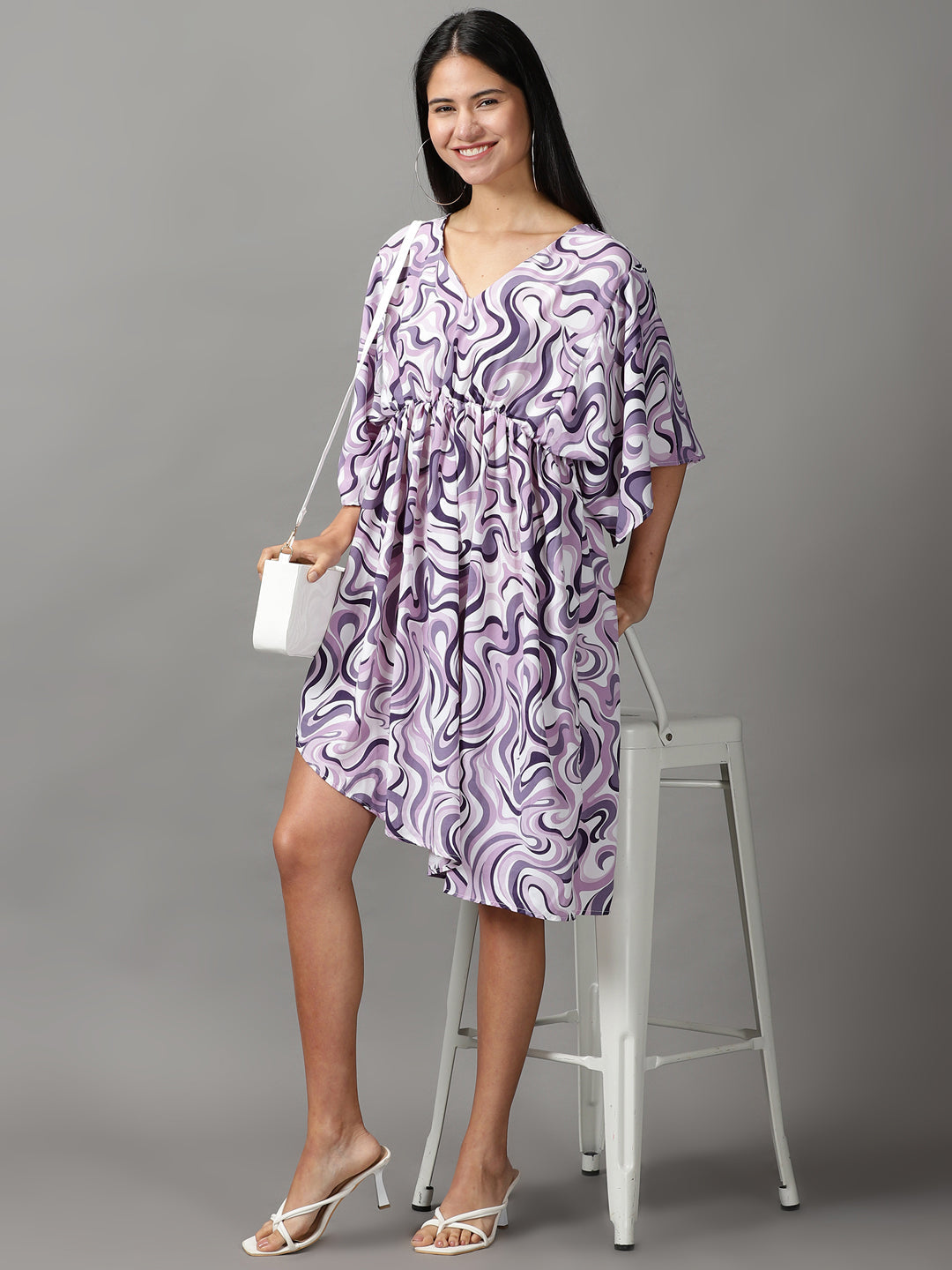 Women's Lavender Abstract Printed Fit and Flare Dress