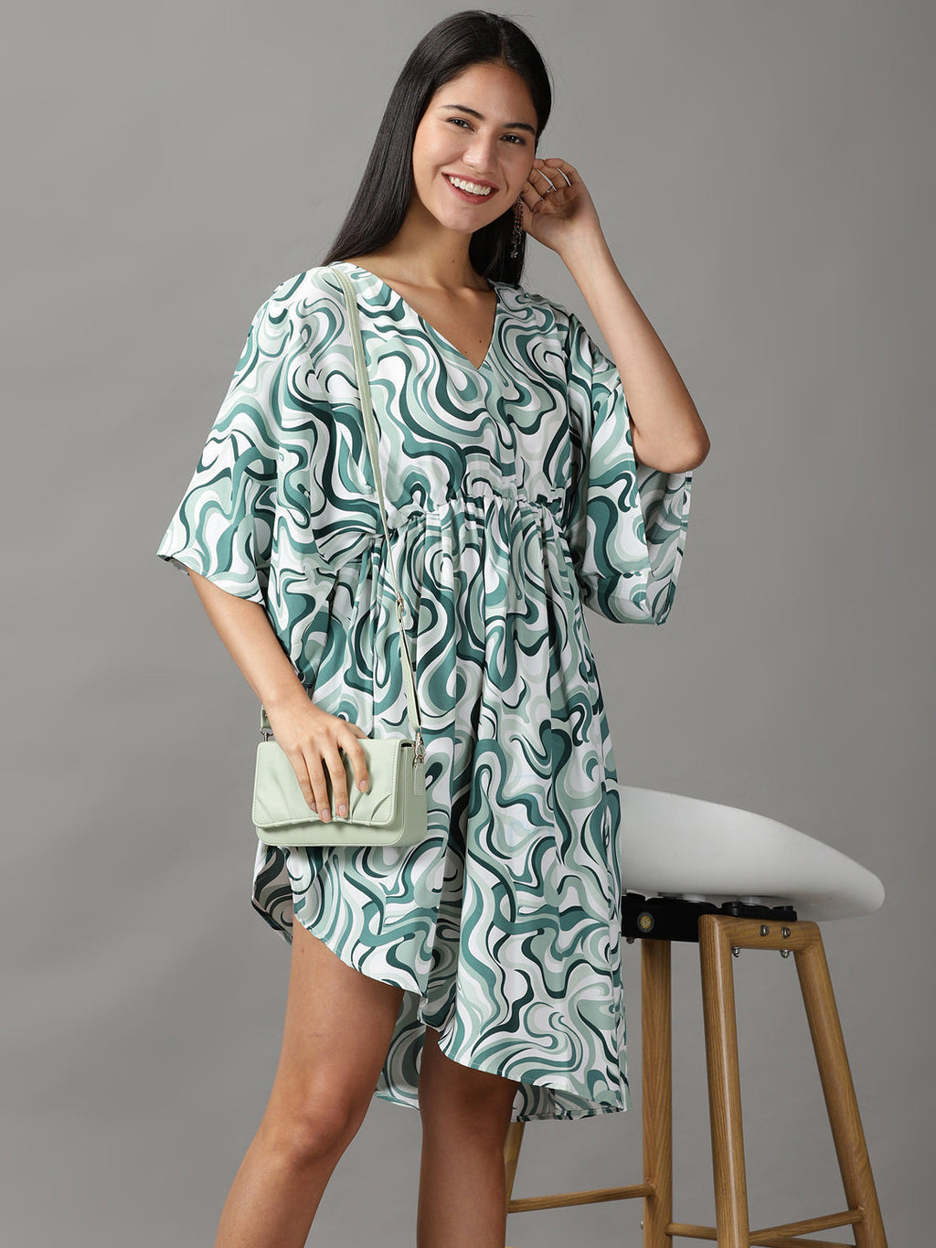Women's Sea Green Chiffon Fit and Flar Dress