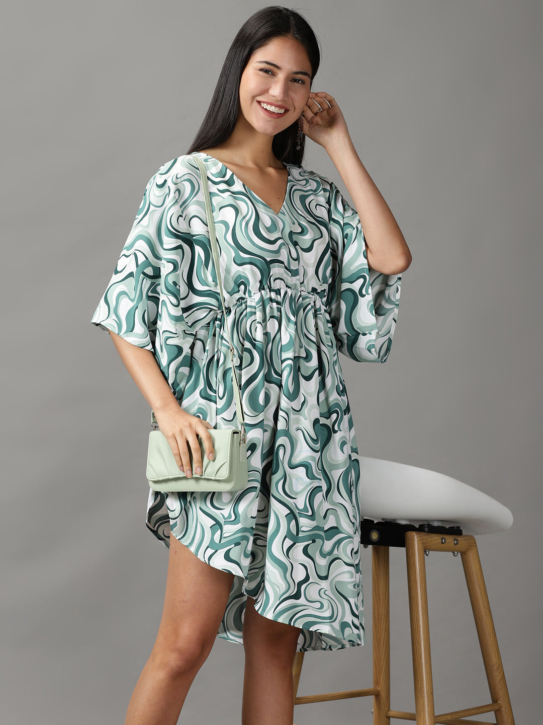 Women's Sea Green Chiffon Fit and Flar Dress