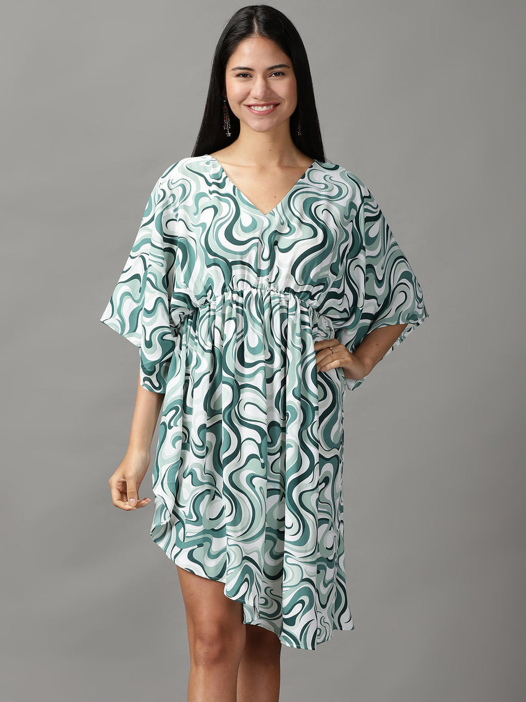 Women's Sea Green Chiffon Fit and Flar Dress
