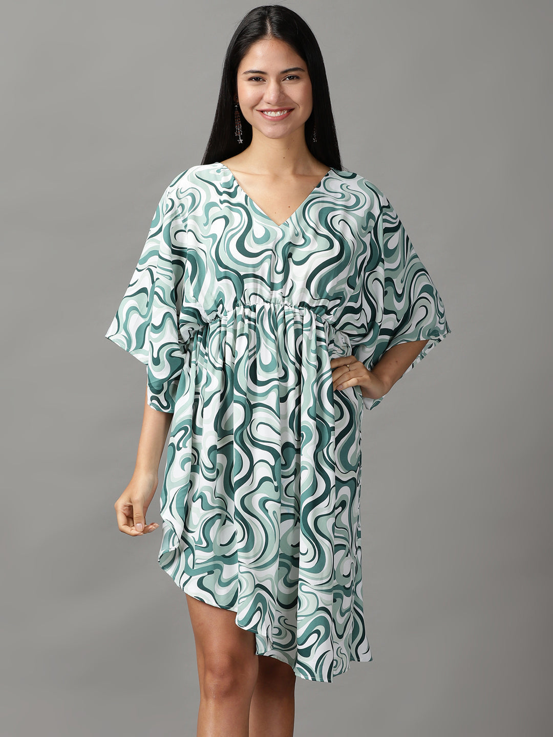 Women's Sea Green Chiffon Fit and Flar Dress
