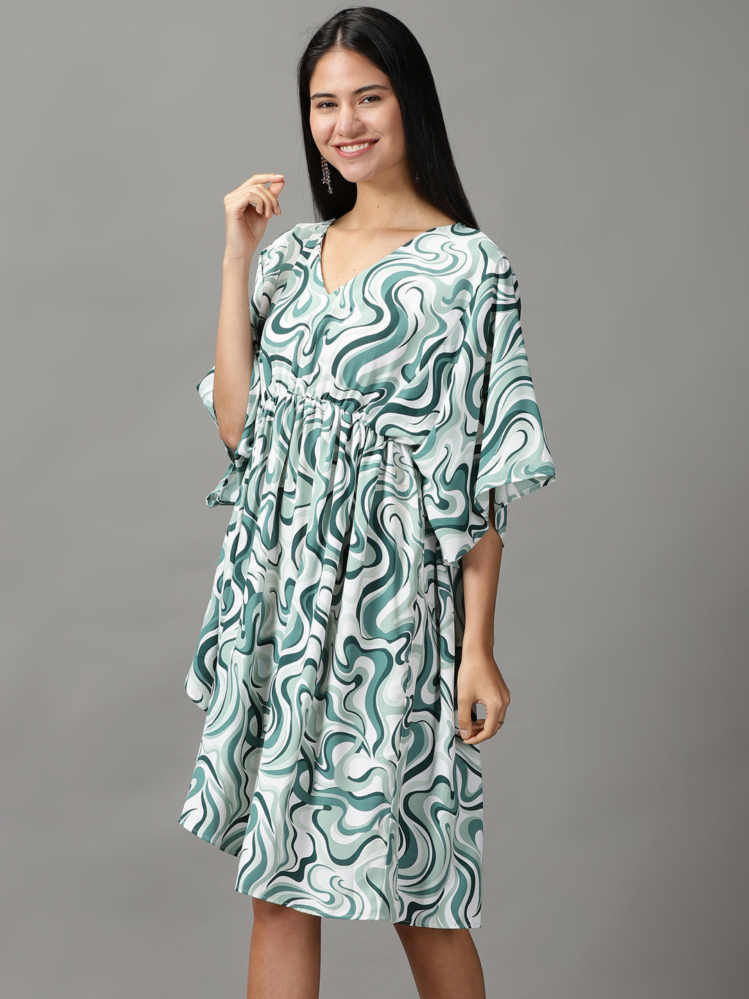 Women's Sea Green Chiffon Fit and Flar Dress