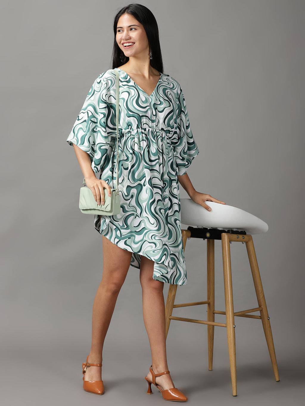 Women's Sea Green Chiffon Fit and Flar Dress