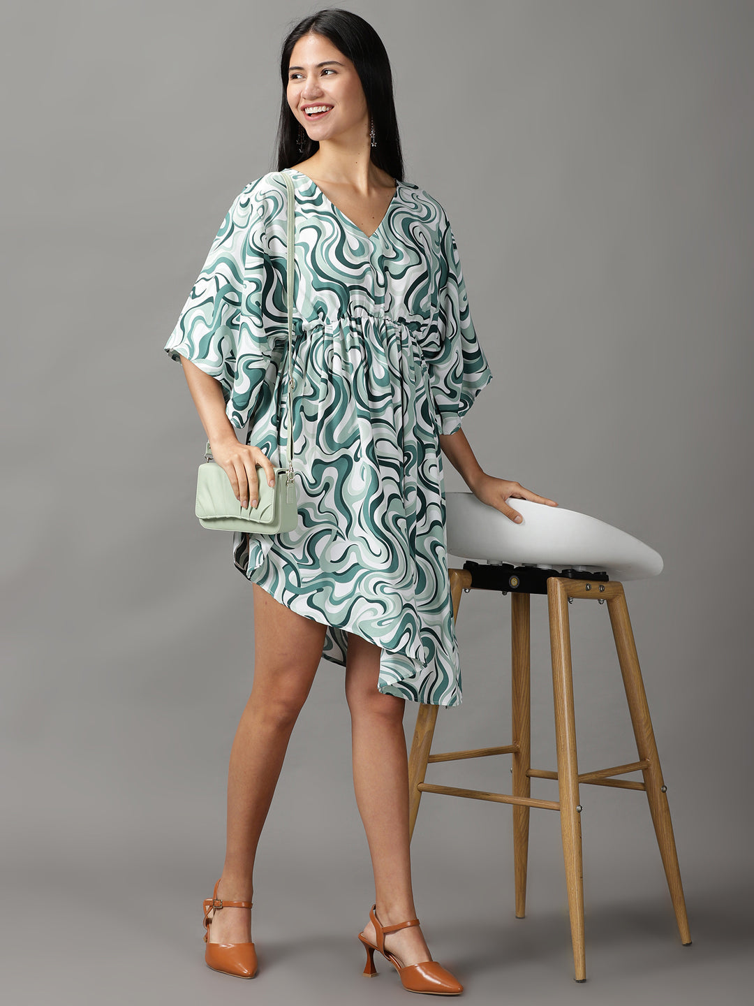 Women's Sea Green Chiffon Fit and Flar Dress