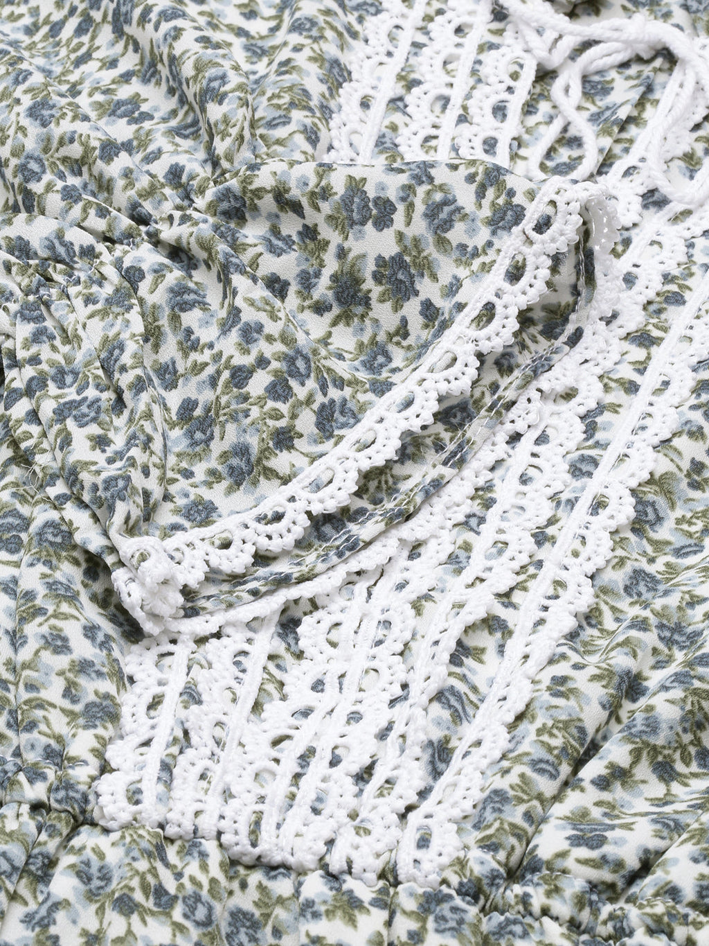 Women's Grey Floral Printed Tie-Up Neck Puff Sleeves Fit & Flare Dress