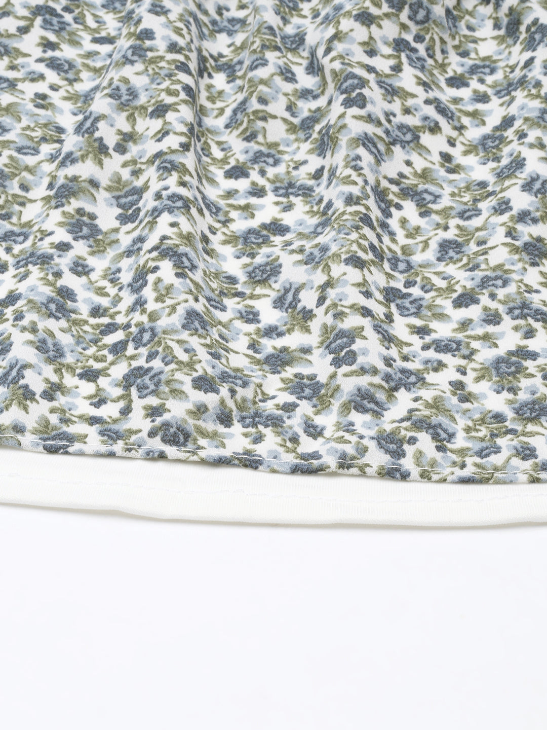 Women's Grey Floral Printed Tie-Up Neck Puff Sleeves Fit & Flare Dress