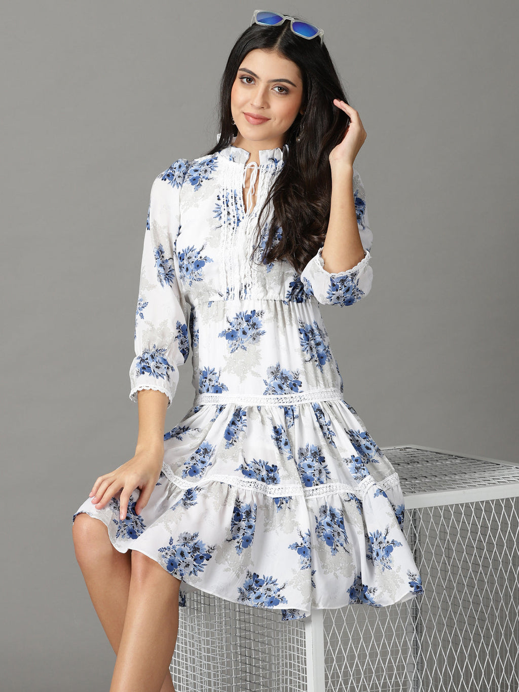 Women's White Floral Chiffon Dress