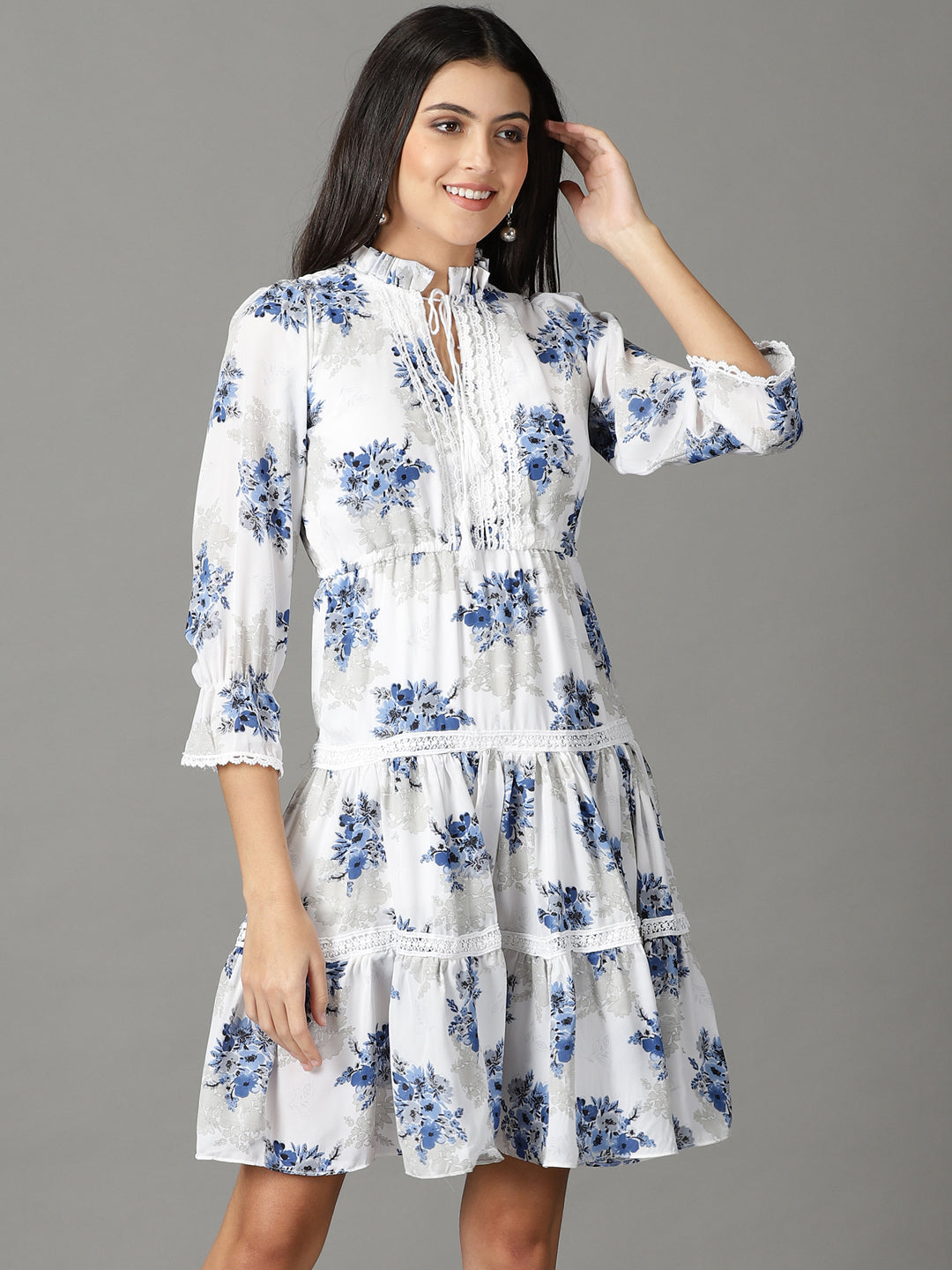 Women's White Floral Chiffon Dress