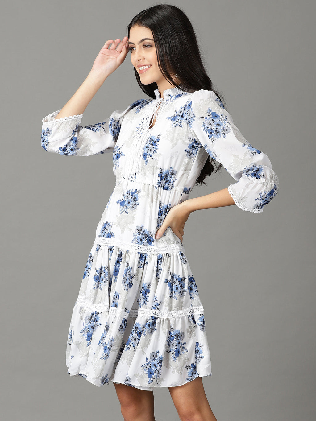 Women's White Floral Chiffon Dress
