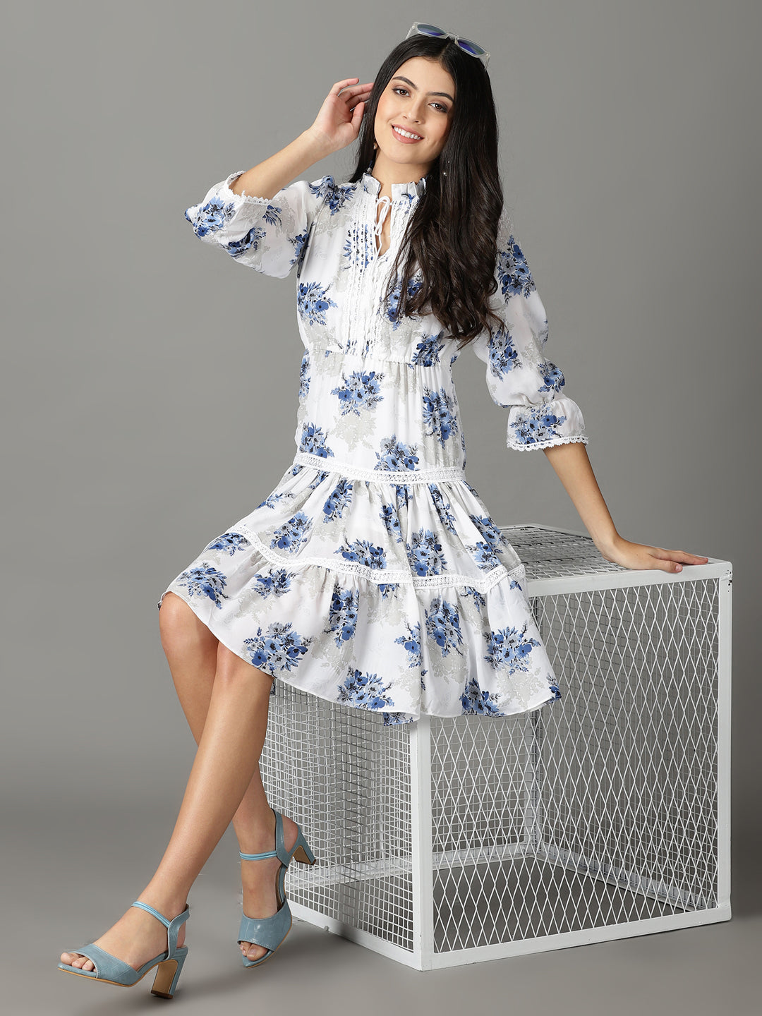 Women's White Floral Chiffon Dress