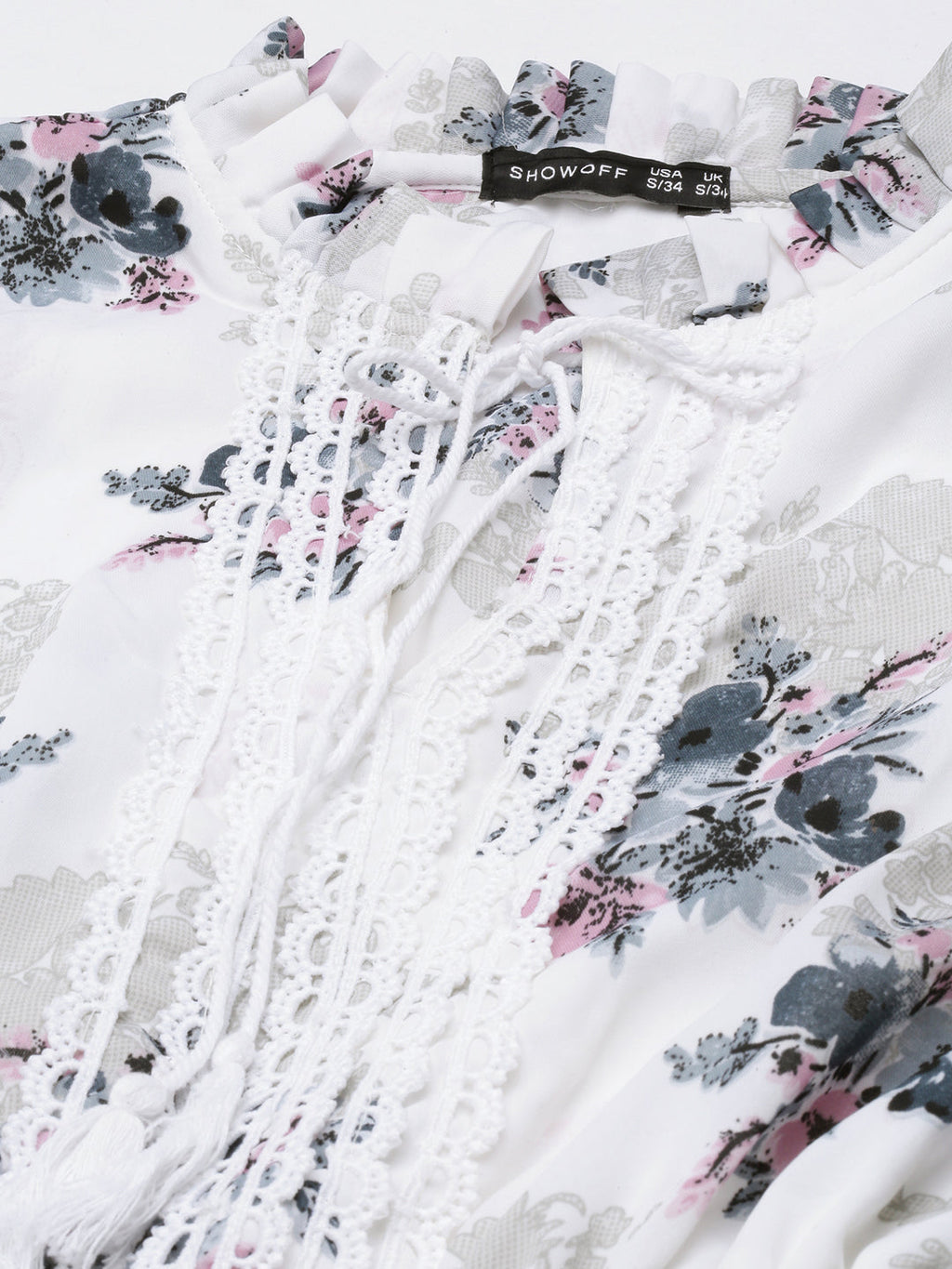 Women's White Floral Print Puff Sleeve Fit & Flare Dress