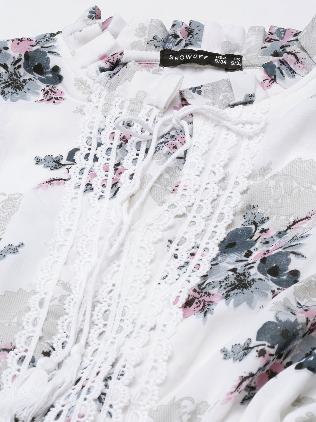 Women's White Floral Print Puff Sleeve Fit & Flare Dress