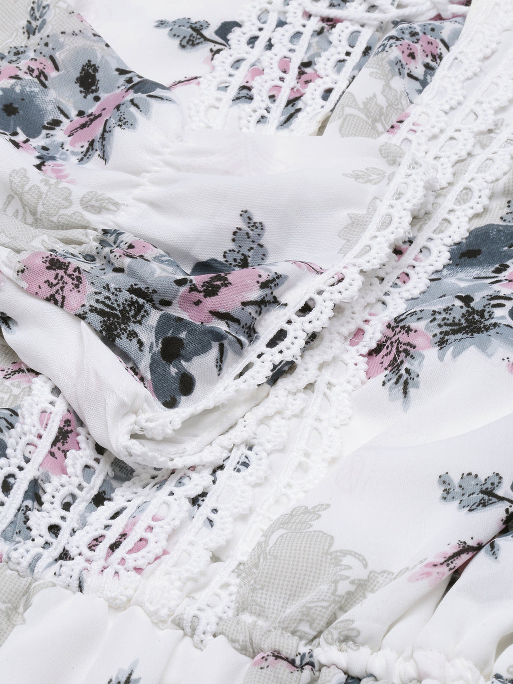 Women's White Floral Print Puff Sleeve Fit & Flare Dress