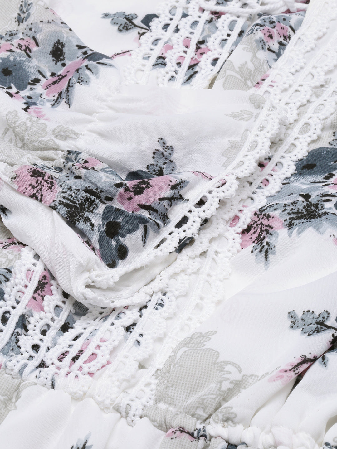 Women's White Floral Print Puff Sleeve Fit & Flare Dress