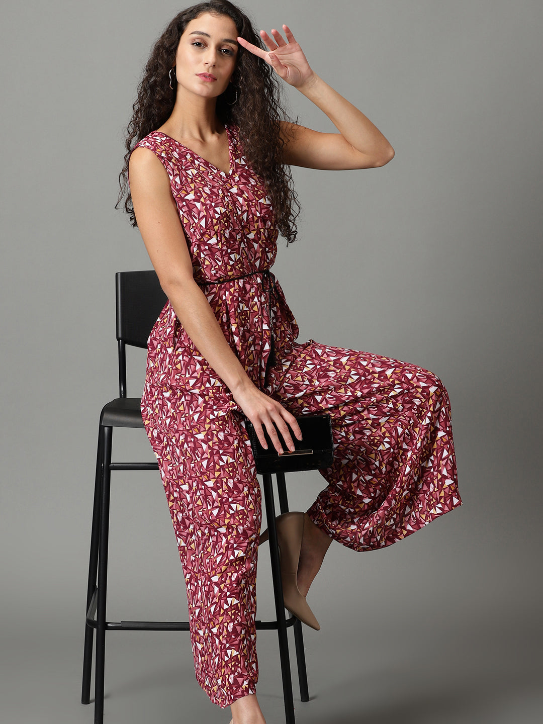 Women's Mauve Geometric Printed Culotte Jumpsuit