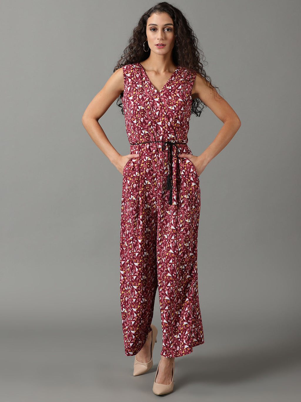 Women's Mauve Geometric Printed Culotte Jumpsuit