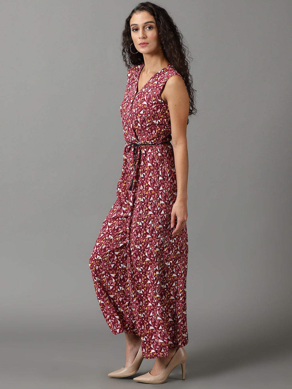 Women's Mauve Geometric Printed Culotte Jumpsuit