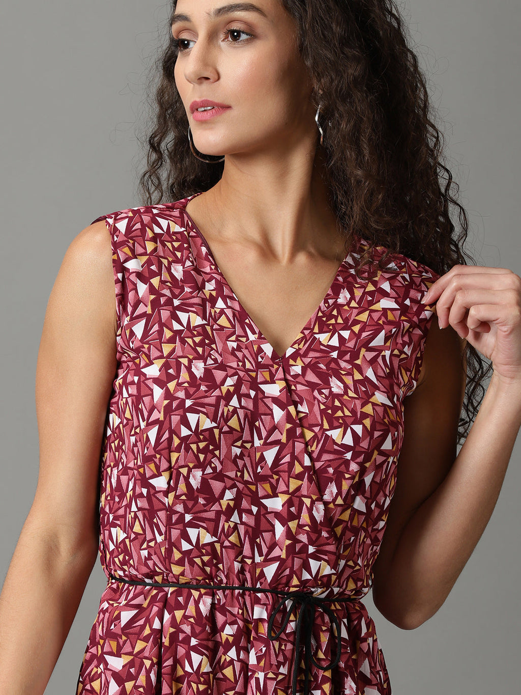 Women's Mauve Geometric Printed Culotte Jumpsuit