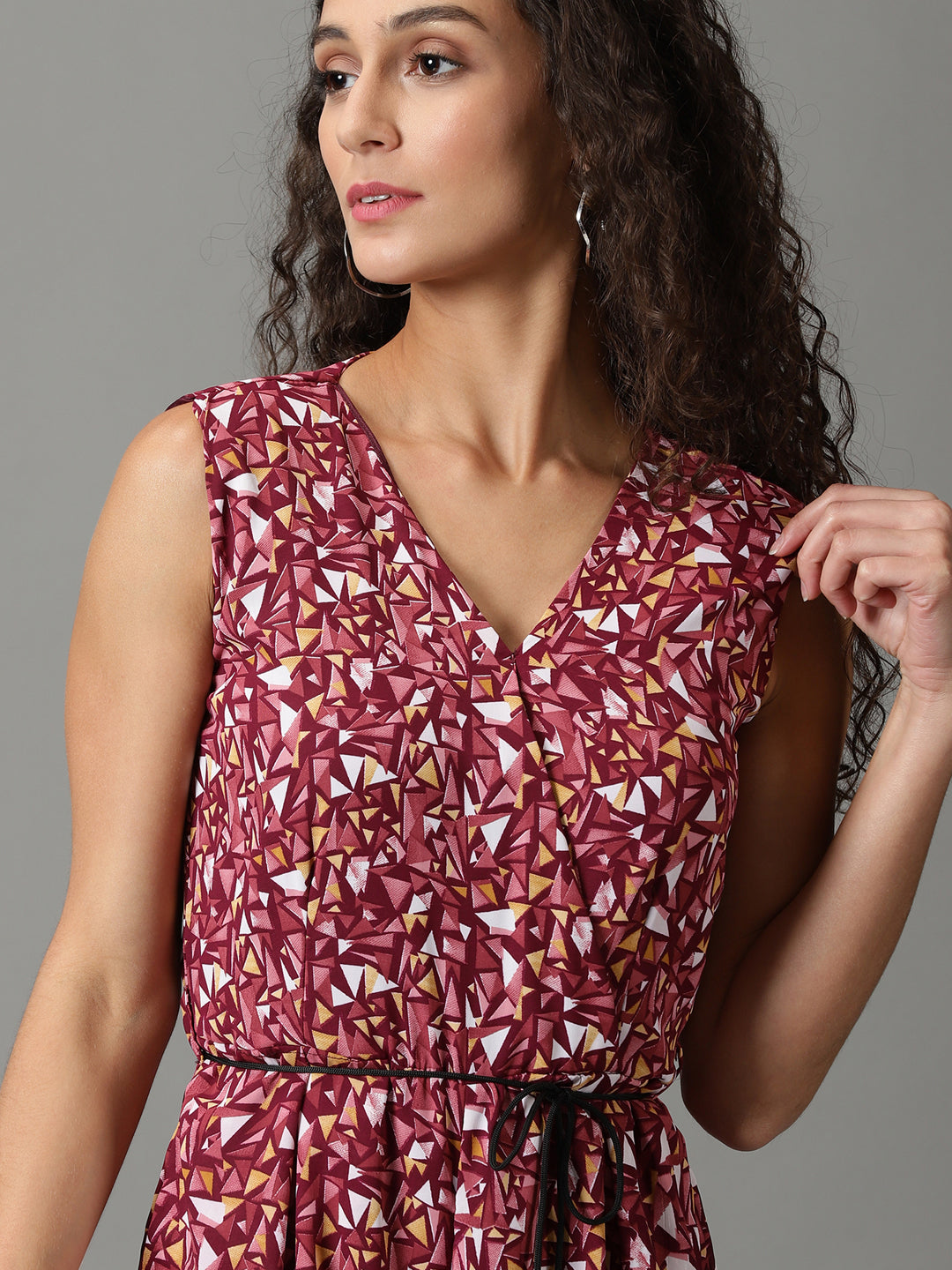 Women's Mauve Geometric Printed Culotte Jumpsuit