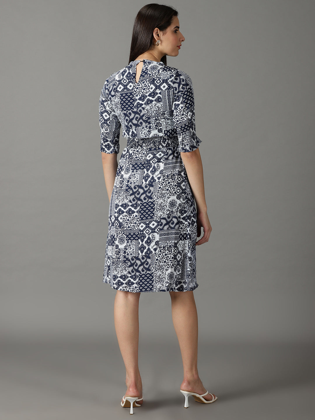 Women's White Ethnic Motifs Printed Sheath Dress