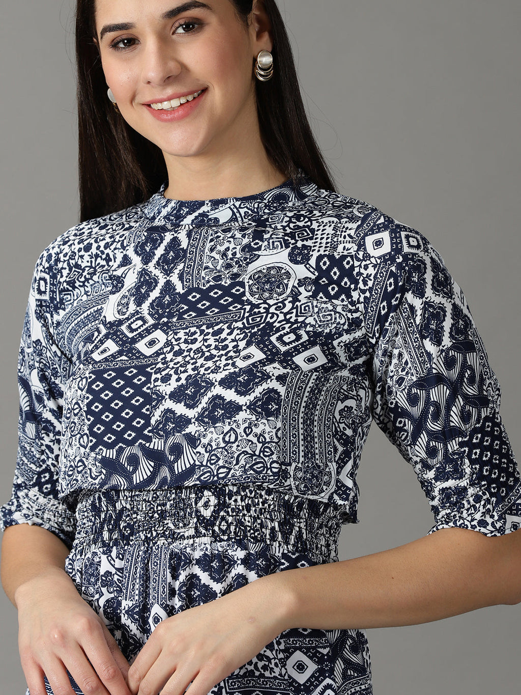 Women's White Ethnic Motifs Printed Sheath Dress