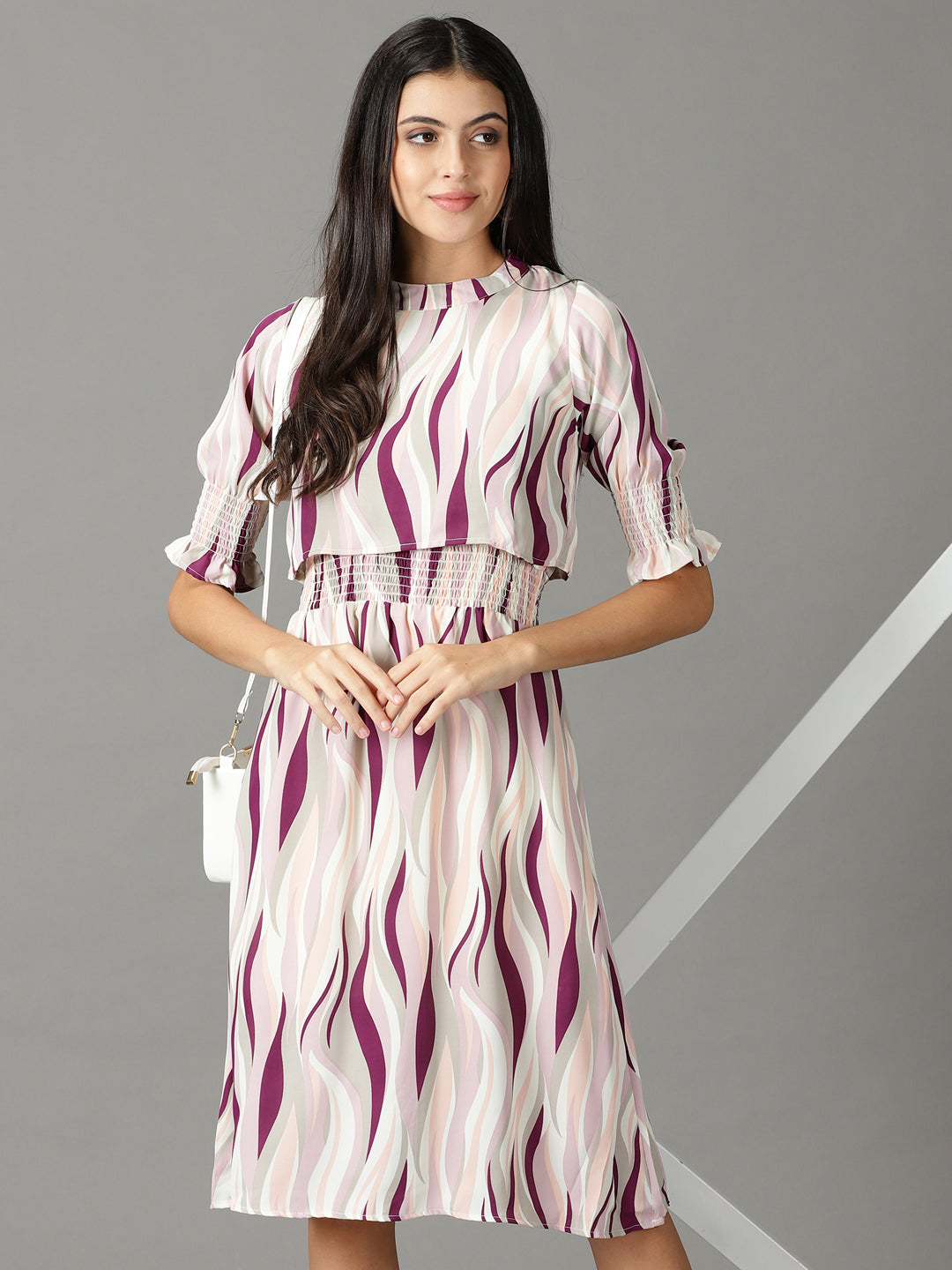 Women's Off White Chiffon A-Line Midi Dress