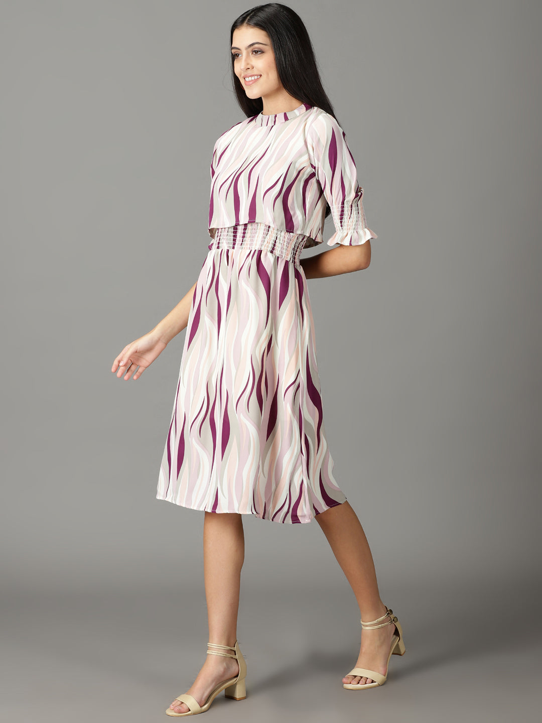 Women's Off White Chiffon A-Line Midi Dress